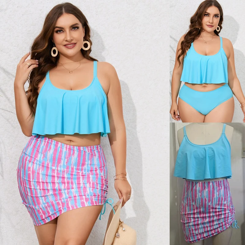 

3 шт., женские бикини с цветочным принтом, размеры до 10XL