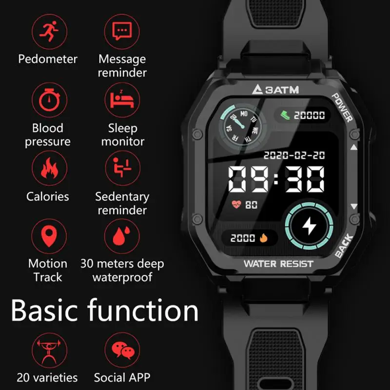 

C16 3ATM 30M Waterproof Sport Smart Watch Outdoor Fitness Smartwatch For Smart Phone Swim Diving Watches Smart Watches 2022 New