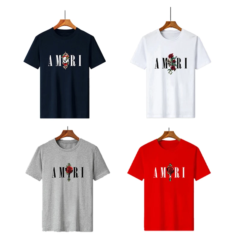 

Футболка мужская с надписью и принтом скелета, люксовая тенниска из 2023 хлопка, Однотонная рубашка с коротким рукавом, уличная одежда, лето