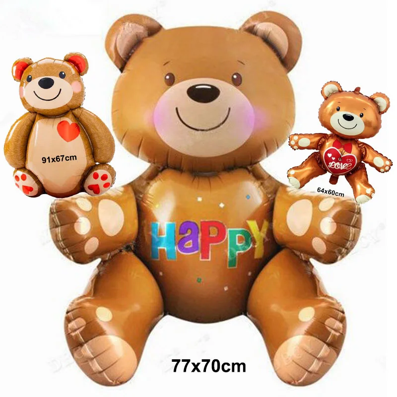1pcs Large 3D Brown Happy Birthday Bear Balloons Foil Balloons Baby Shower Inflatable Toys Kids Boys Girls Party Supplies