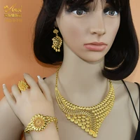 luxury 24k gold color jewelry sets african necklace bracelets earrings rings for women wedding collection set ethiopian gifts