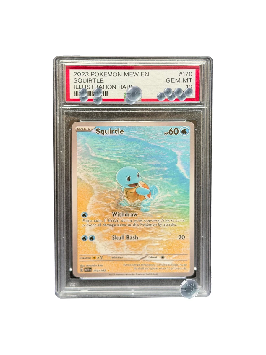 Фото 2023 POKEMON MEW EN SQUIRTLE ИЛЛЮСТРАЦИЯ РЕДКАЯ КОЛЛЕКЦИОННАЯ КАРТА DIY Proxy PTCG, Оцененная коллекционная карта, Специальное искусство, Редкий GEM, MT, 10 карточек, Подарки с этикетками №3