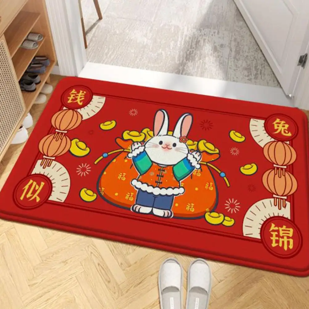 

Фланелевые Коврики для спальни, нескользящий коврик с изображением кролика, коврик для прихожей, украшение на китайский новый год 2023, 40X60 см