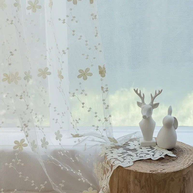 

Curtains for Living Dining Room Bedroom Embroidery Solid beige White Tulle Sheer Window Modern Voile Organza Fabric Drapes
