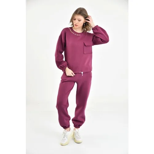 Костюм спортивный женский бордовый с эластичной талией 20565 хлопок 20 эластан |