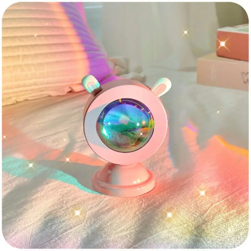 

Pink Cute USB Rainbow Projector Led Night Light Sun Projection Desk Lamp For Bedroom Bar Coffee Store Wall Decoration Lighting