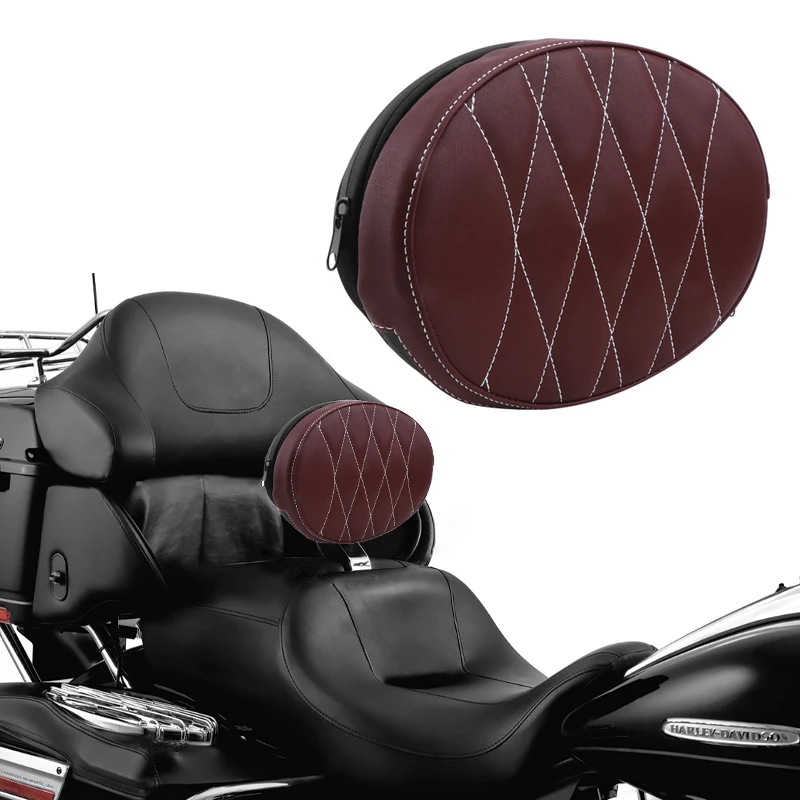 

Motorcycle Back Pad Front Leather Backrest Cushion Sissy Bar Driver Rider Pillow For Harley Touring Softail Road Glide 94-22