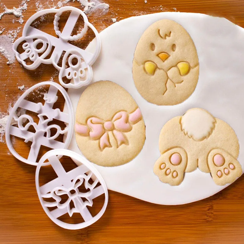 

Cartoon Easter Egg Cookie Embosser Mold Cute Bunny Chick Shaped Fondant Icing Biscuit Cutting Die Set Cake Baking Decoating Tool