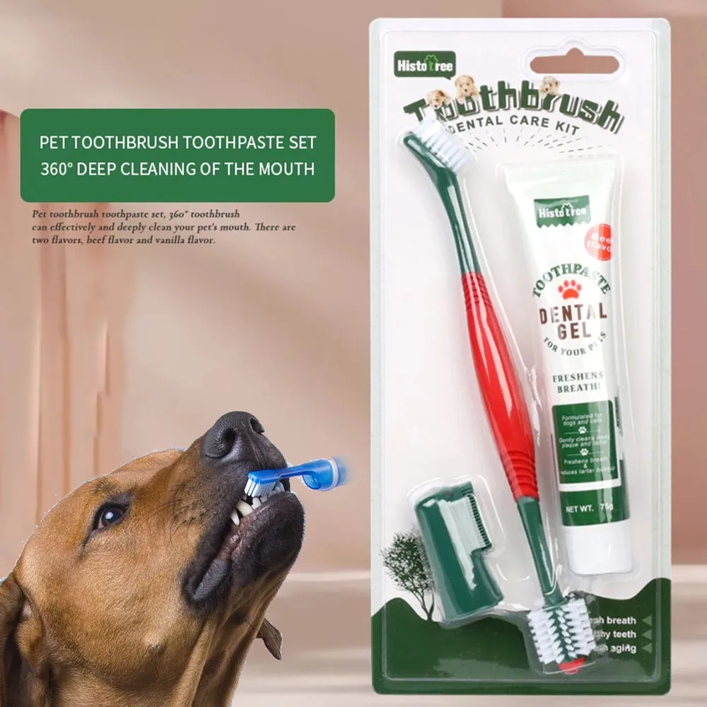 Dogs Dental Care Oral Pet Teeth Care Eliminates Bad Dog Breath with Vanilla Scent Toothpaste Toothbrush Remove Teeth Attachment