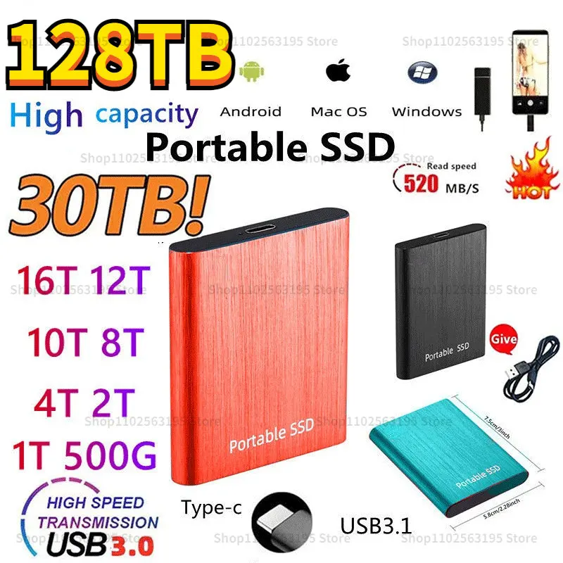 

Твердотельный Накопитель SSD 128 ТБ 4 ТБ 8 ТБ портативный внешний жесткий диск для ноутбука устройство хранения USB3.0 1 ТБ M.2 SSD мобильный жесткий диск
