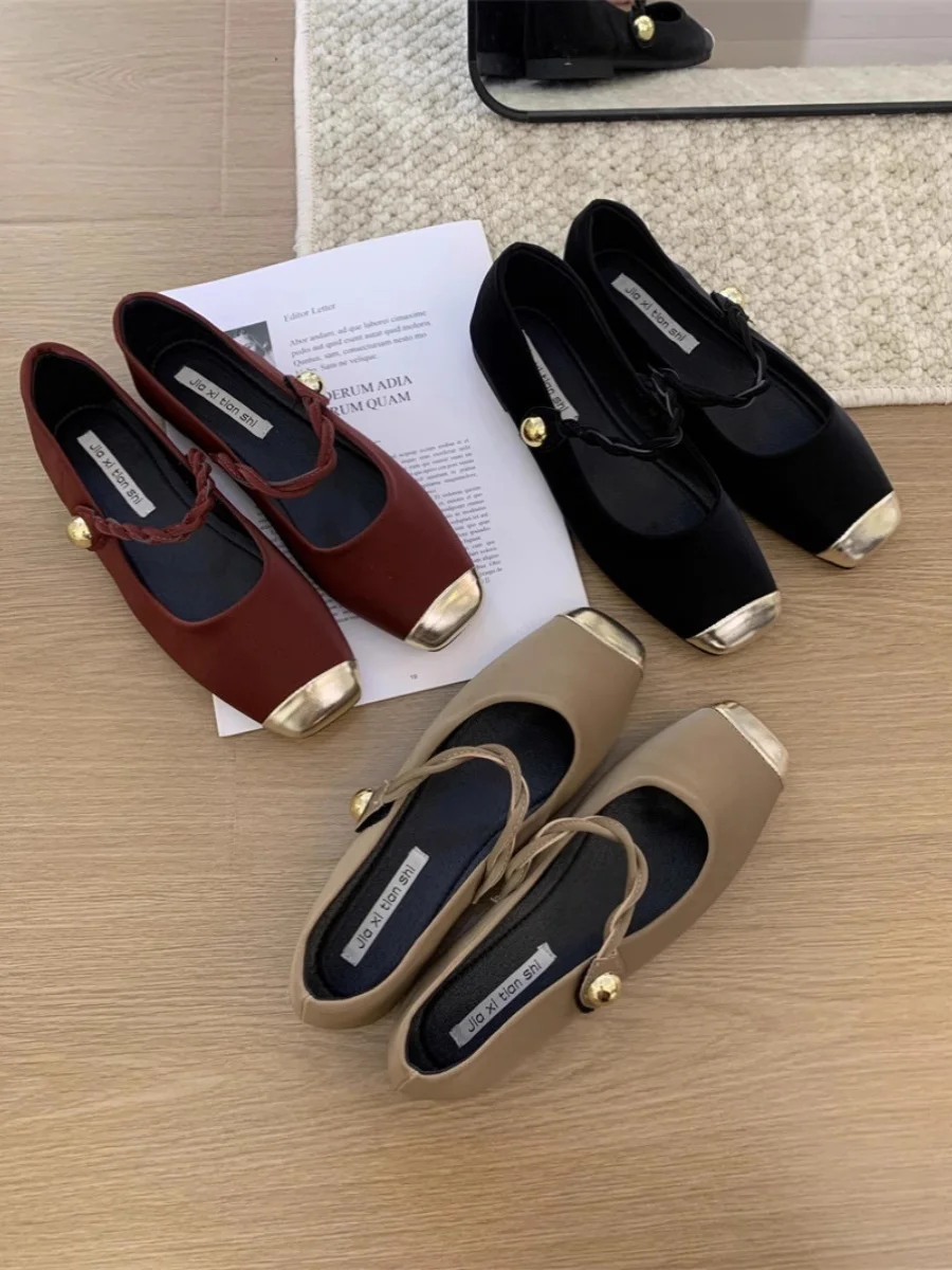 

Square Toe Shoes Woman 2023 Female Footwear Autumn Low Heels New Dress Fall Basic Bonded Leather Mary Janes Rome Microfiber Rubb