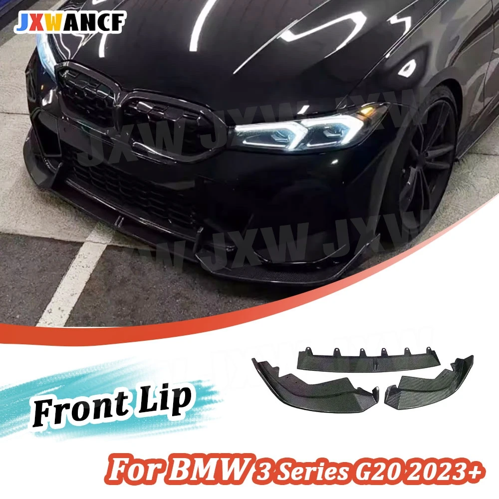 Фото JXWANCF Углеродное волокно для BMW 3 серии G20 G28 LCI M Sport 2023 + Спойлер на подбородок Передний бампер Спойлер для губ FRP Комплекты кузова №1