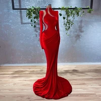 burgundy mermaid high neck sexy prom gowns with bedaing fashion full sleeve evening dresses hot sale court train women dress