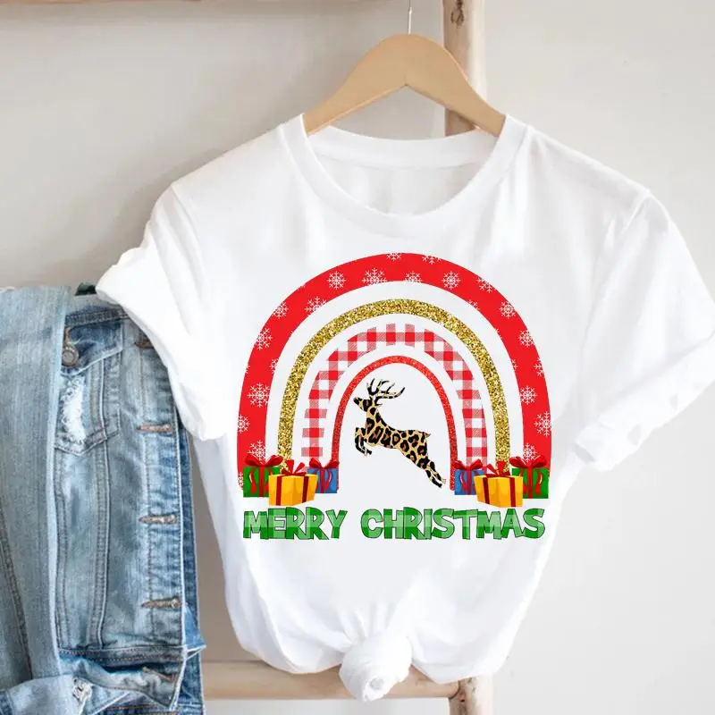 

Merry Christmas Deer 90s Cute Style Women Holiday Cartoon Tshirt Happy New Year Trend Print Graphic T-shirts Top Travel Tee