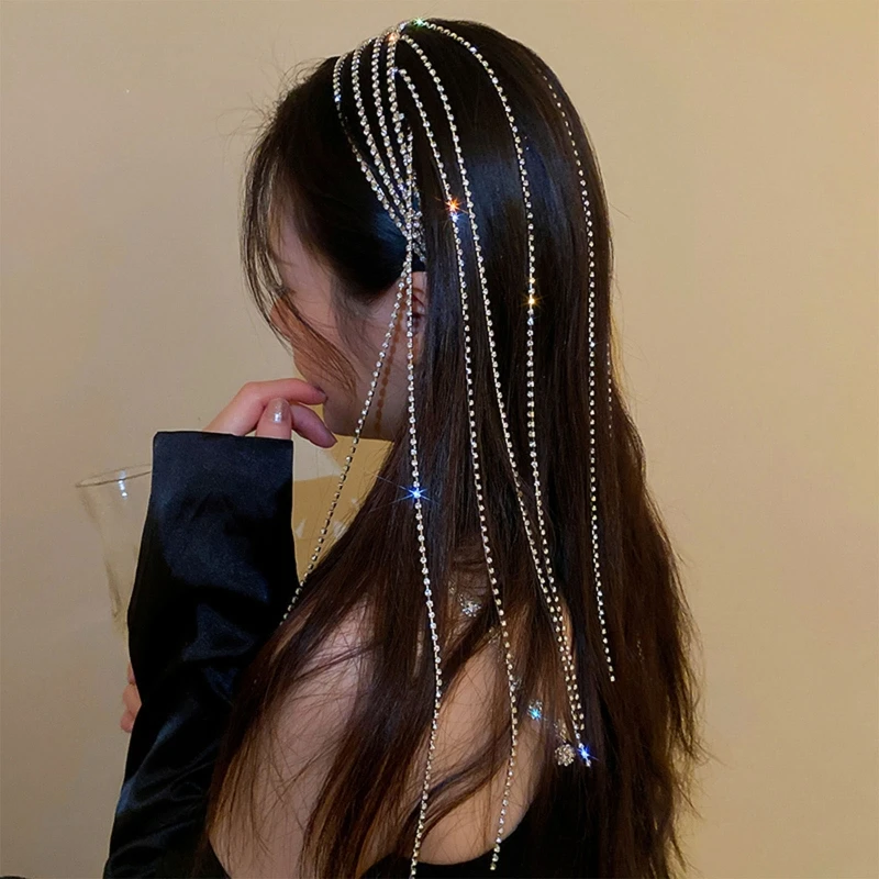 

Metal Rhinestone Headband with long Tassels Women Hair Hoop Multilayer hairband for female lady