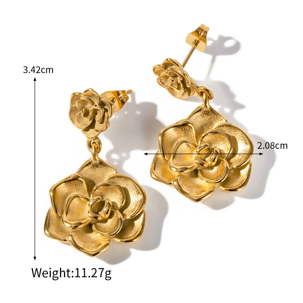 Stainless Steel PVD 18K Gold Plated Tarnish Waterproof Flower Drop Earrings For Woman Jewelry Wholesale Trendy