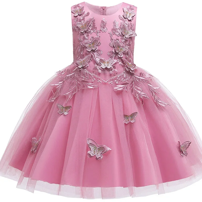 Платье для девочек элегантные Детские платья костюм с вышивкой бабочки детское