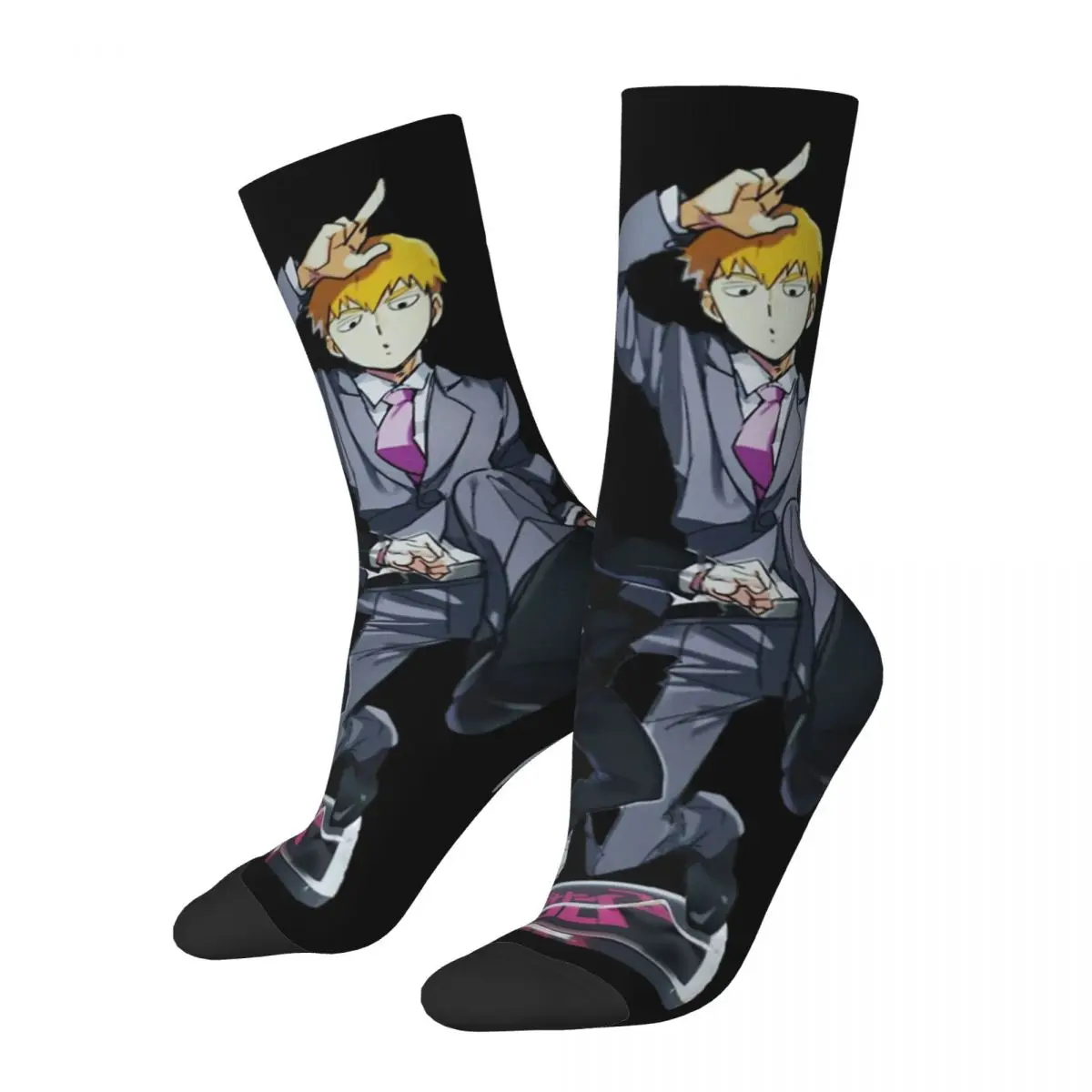 

Funny Happy Men's Socks Spiritual Illusion And New Prosperity Vintage Harajuku Mob Psycho 100 Novelty Seamless Crew Crazy Sock