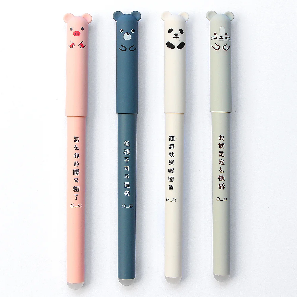 

4 Pcs/lot Cartoon Animals Erasable Pen 0.35mm Cute Panda Pig Kawaii Gel Pens for School Writing Novelty Stationery Girls Gifts