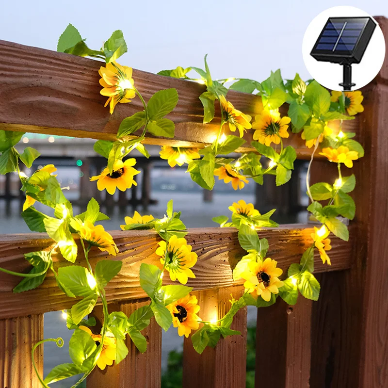 

10m 100LED /5M 50 LED Solar Lights Outdoor Artificial Sunflower Garland Waterproof Solar Lamp Christmas for Garden Decoration