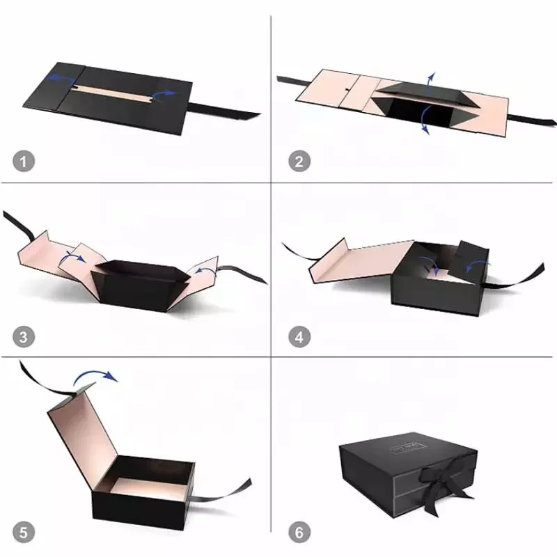 z tektury falistej składana biżuteria czarnym magnesem sztywne opakowanie składane pudełko papierowe na prezent ze wstążką A356