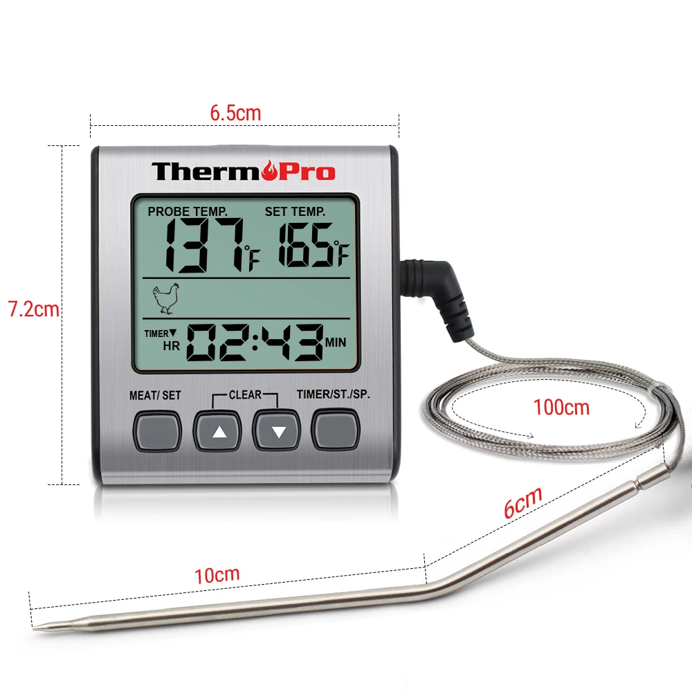 ThermoPro TP16S Backlight Digital BBQ Oven Grill Meat Thermometer With Probe Countdown Kitchen Timer images - 6