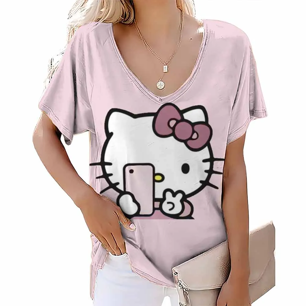 Женская футболка Hello Kitty с аниме-принтом женский топ высокого качества