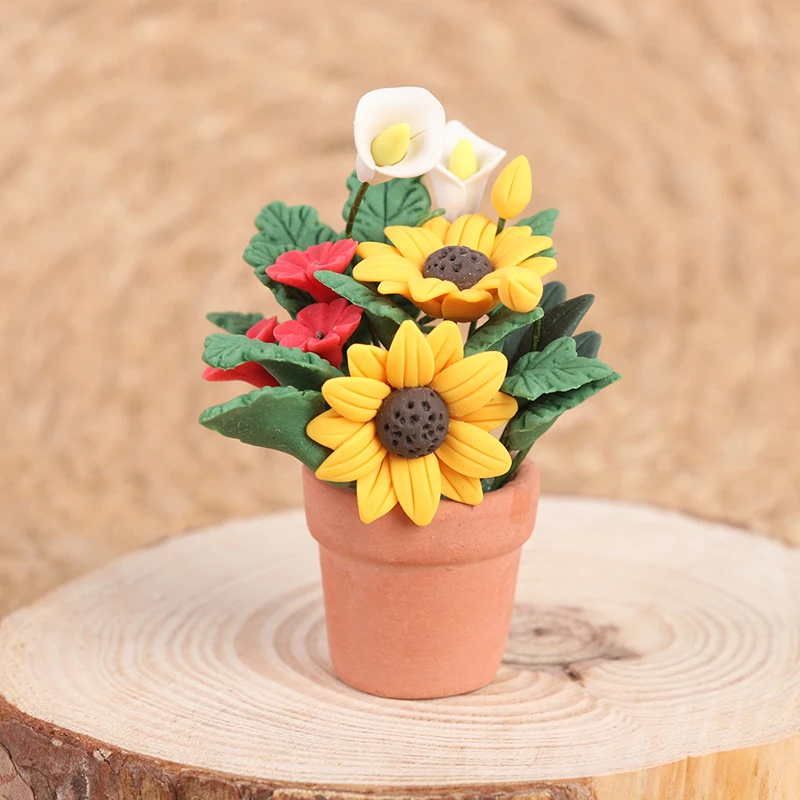 

1:12 DollHouse Miniature Flowers Bonsai Mini Potted Plant Flowers Pot Decor Toy