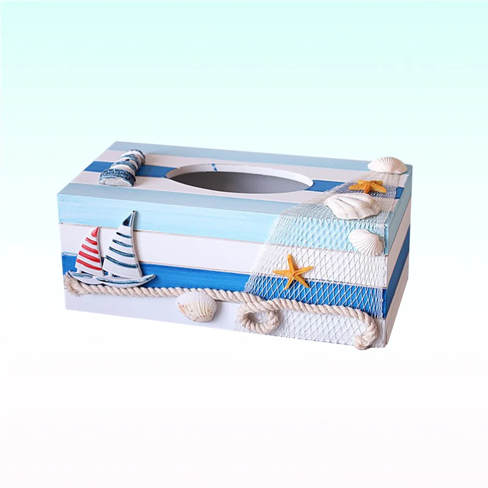 

Tissue Box Holder Cover Napkin Decorative Beach Dispenser Home Decor Coastal Bathroom Paper Case Mediterranean Nautical Wooden
