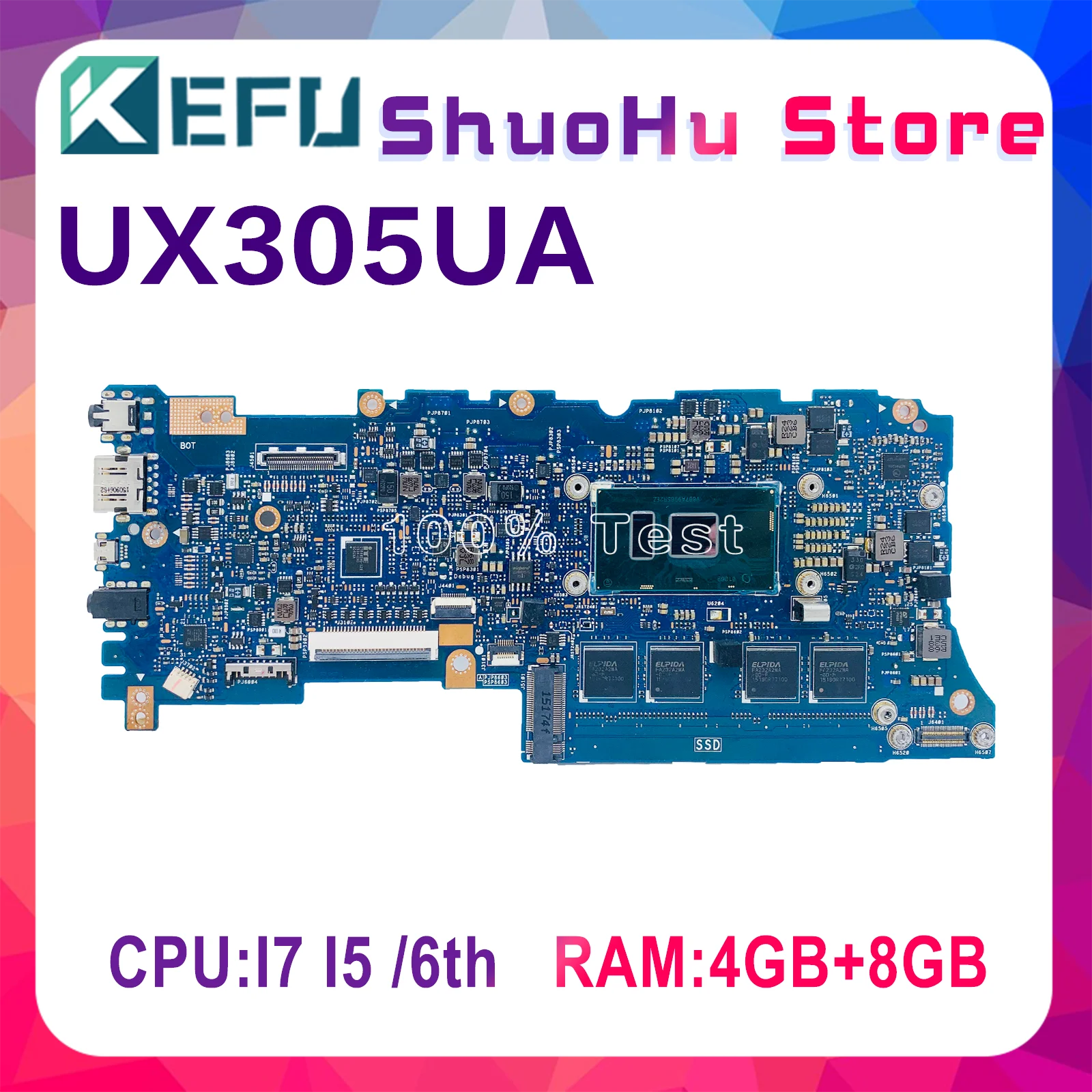 

KEFU UX305UA Laptop Motherboard For ASUS Zenbook U305U UX305 UX305U U305 Notebook Mainboard With I7 I5-I3 6th Gen CPU 4G 8GB-RAM