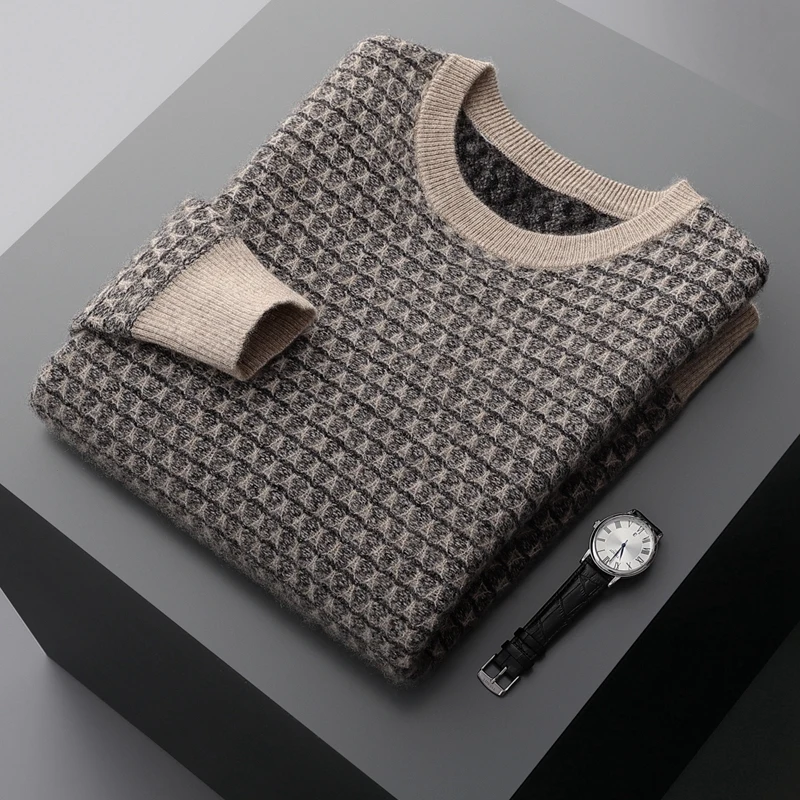 Высококачественный Мужской Жаккардовый свитер 100% из козы и кашемира пуловер