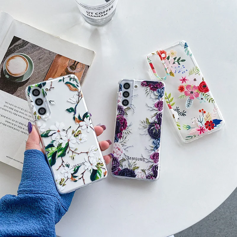 

Phone Case for Samsung Galaxy S22 Ultra Painted Flower Pattern Soft TPU Anti-fall Protective Cover for Galaxy S22 S22 Plus Cases