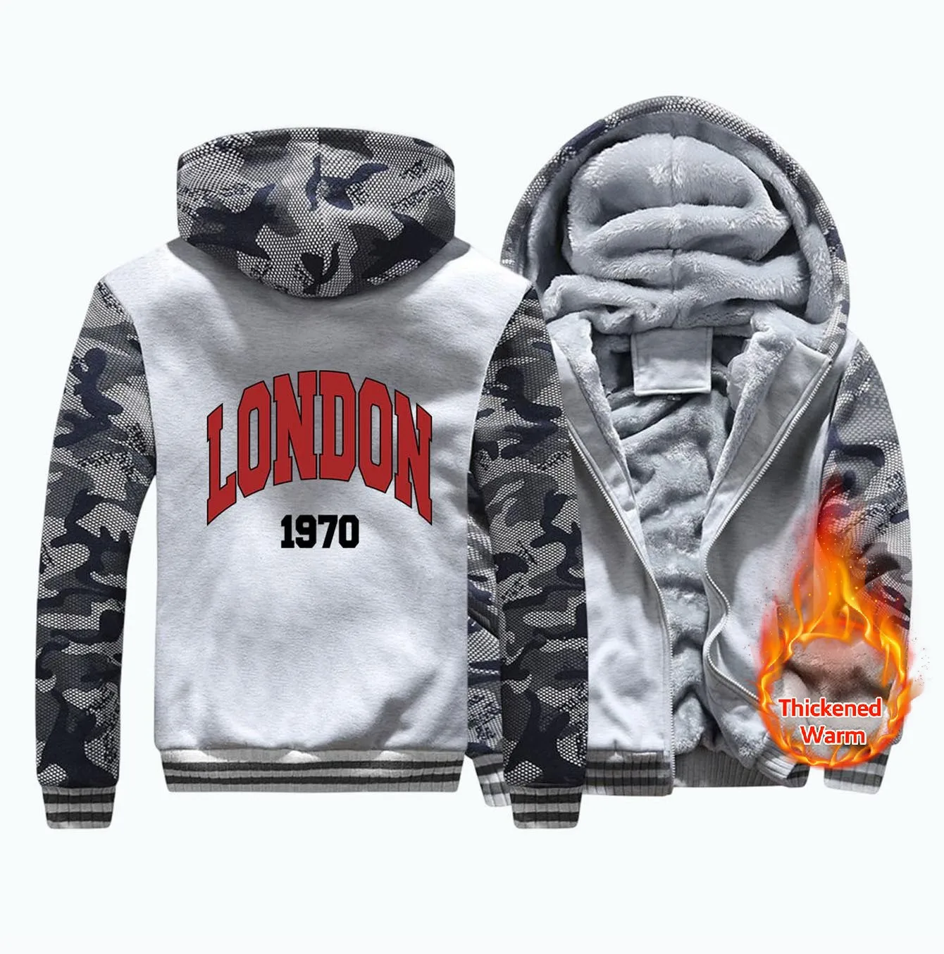 London 1970 Letter Print Man Hoodie Keep Warm ﻿zipper M-XXXXXL Casual Fit Hoody Simple Big Size Sportswear