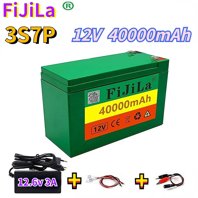 

12v 40ah 3s7p 18650 lithium battery + 12.6v 3a charger, built-in 40ah bms high current, used for sprayer, 12v power supply