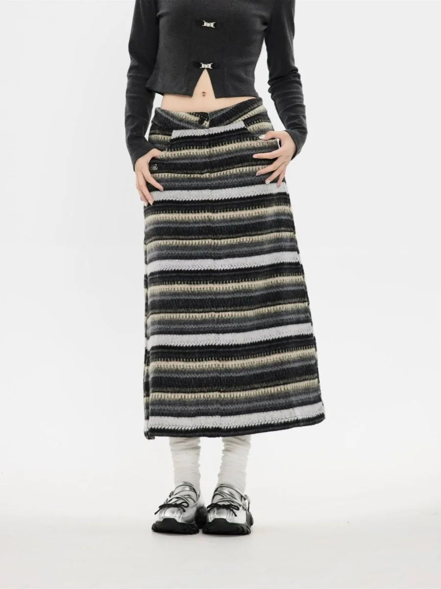 Женская юбка трапециевидной формы в полоску винтажная эстетичная асимметричная