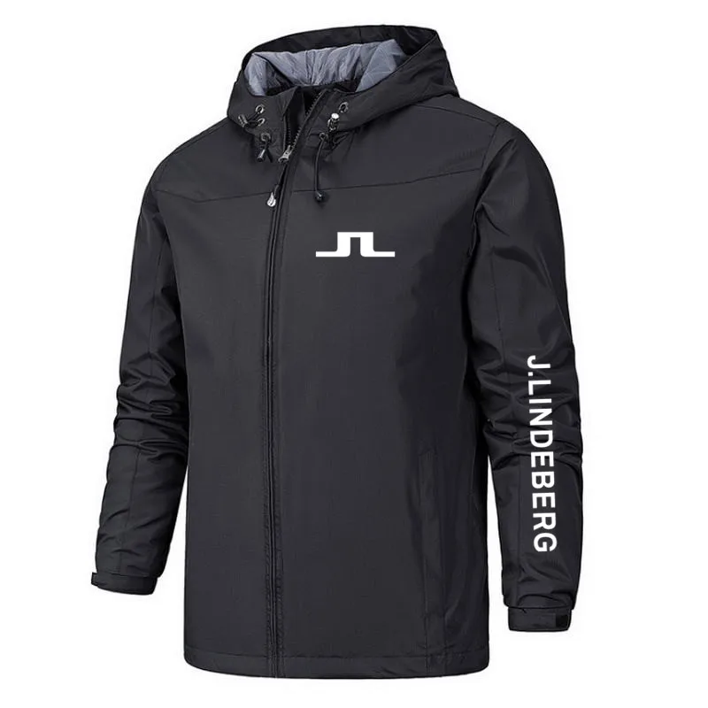 

J Lindeberg Golf Jacket Mens Fashion Spring Autumn Outdoor Zippered Waterproof Jacket Dwaterproof Golf Clothing Hooded Jacket