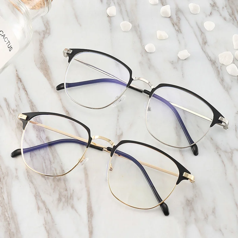 Vintage Square Glasses Men Women Fashion Retro Metal Frame Eyeglasses Transparent Clear Lens Black Eyebrow Spectacle images - 6