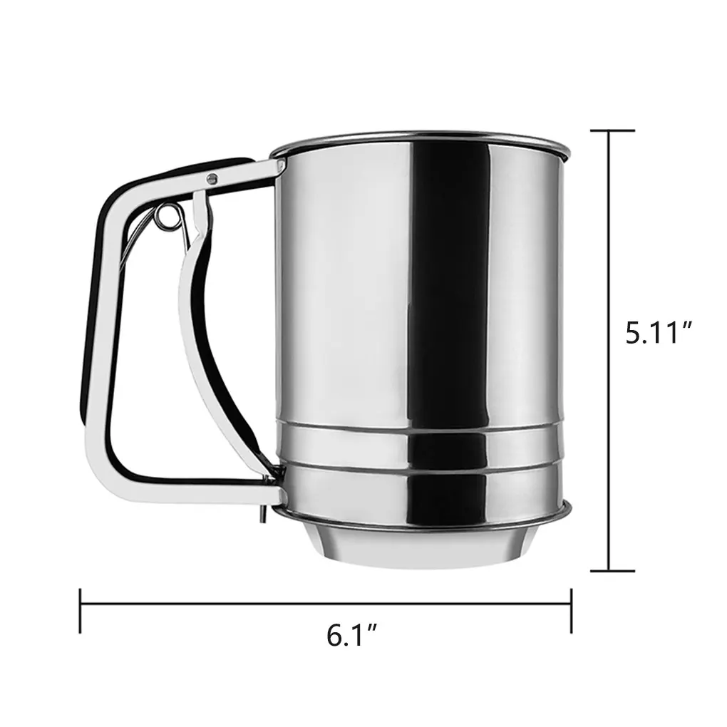 

Flour Sifter Stainless Steel Powder Sifter with Hand Press Fine Mesh Screen Baking Sieve Cup for Kitchen