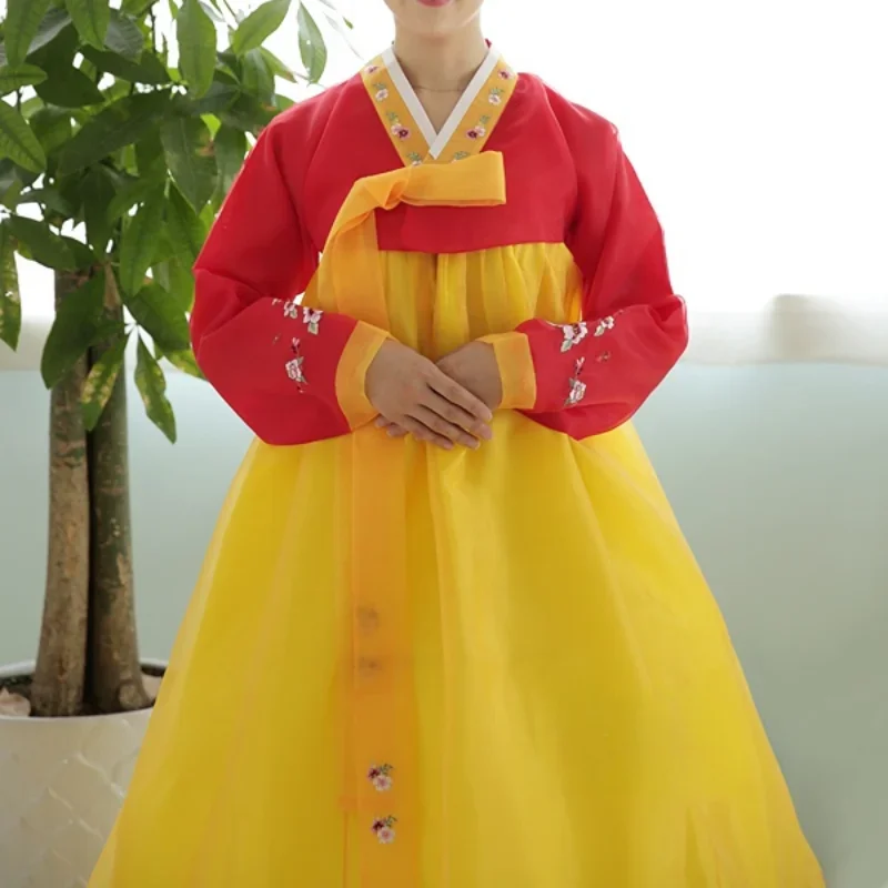 Женское этническое платье Hanbok классическое красное/желтое традиционное