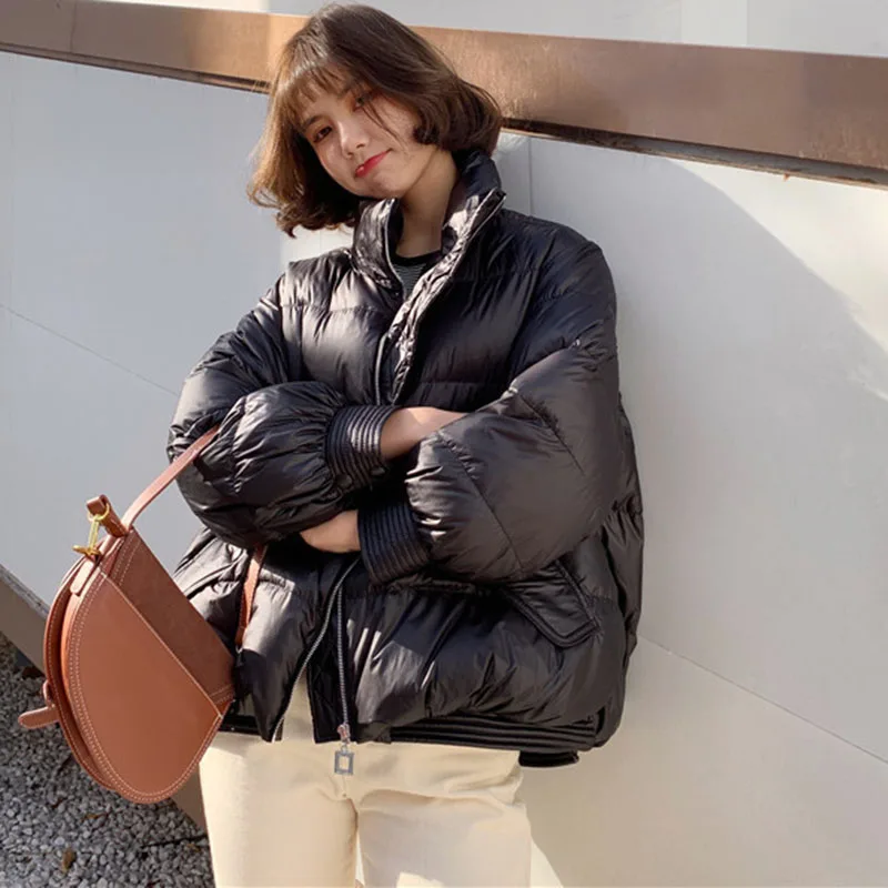 White Duck Down Outerwear Winter Women's Casual Stylish Warm Jackets 2021 New Solid Color Loose Short Female Stand Collar Coats