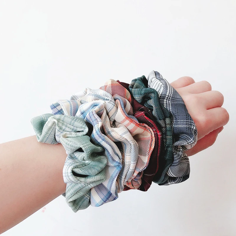 

2020 Bm Plaid Scrunchies for Women Chiffon Oversize Scrunchy Solid Scrunchies Fabrics Hair Bands Girls Hair Accessories