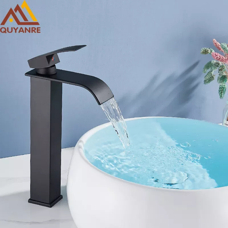 

Matte Black Waterfall Basin Faucet Bathroom Sink Water Tap Single Handle Hot Cold Water Mixer Tap Bathroom Torneiras Crane Tap