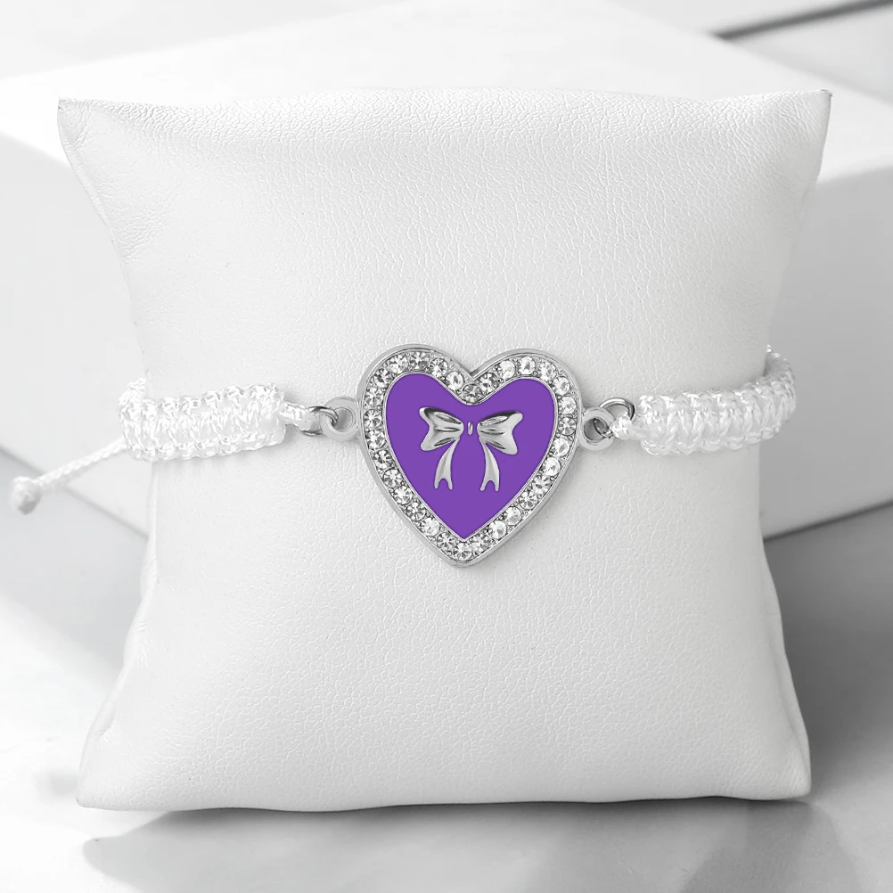 Элегантный фиолетовый браслет с бантом в виде сердца для женщин плетеный ручной