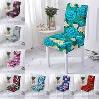 elastic dining chair cover flowers print removable anti dirty kitchen seater stretch chair slipcover for banquet wedding party