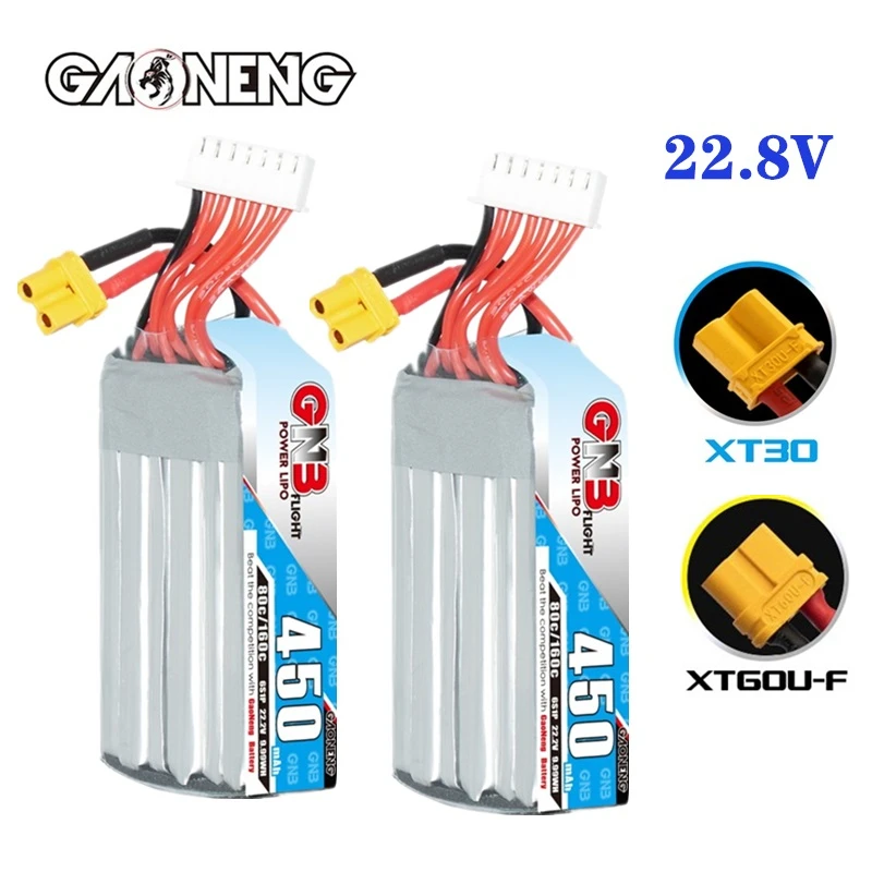 

GNB 6S 22.2V 450mAh 80C LiPo Battery Long Type 3 inch Drone Cine Whoop Cinewhoop Spare RC Parts 22.2V Battery With XT30/XT60