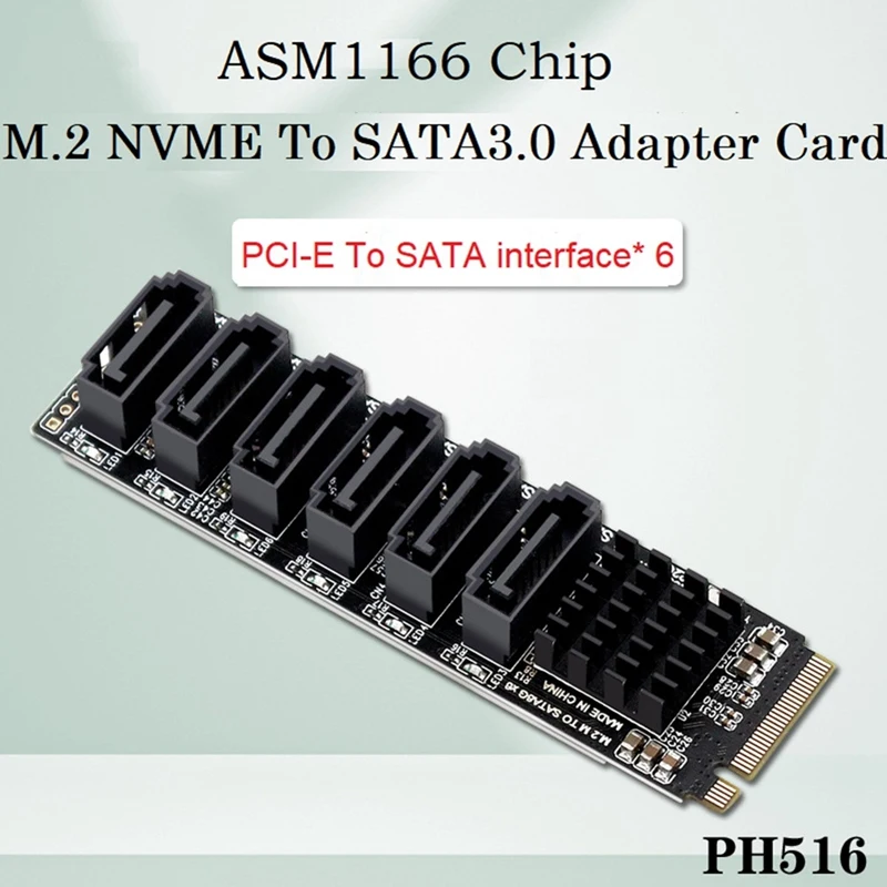 Переходная карта M.2 MKEY PCI-E NVME к SATA3.0 PCIE SATA 6Gpbsx6-портовая плата расширения ASM1166