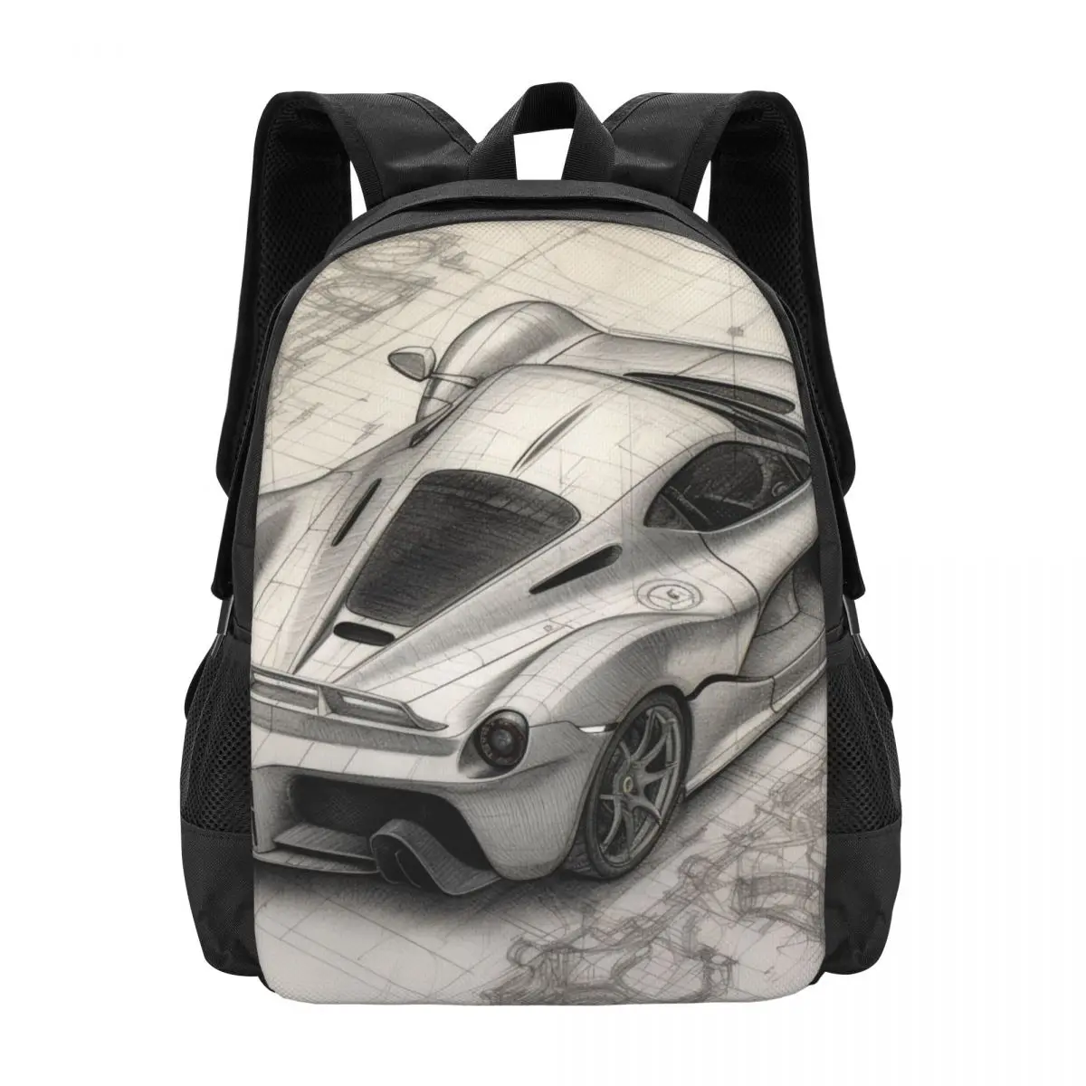 

Passionate Sports Car Backpack Schematics Pencil Drawing Student Polyester Travel Backpacks Pattern Kawaii School Bags Rucksack