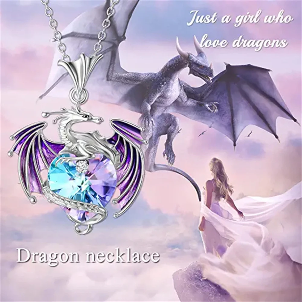 

Ожерелье с кулоном в виде дракона в стиле фэнтези для женщин, изысканное ожерелье с синим фиолетовым драконом, милое ювелирное изделие в виде дракона, подарок