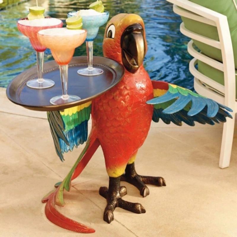 

Resin Statue Parrot Waiter Figurine Swimming Pool Fruit/Wine Tray Butler Animal Bird Shape Ornament Table Decoration
