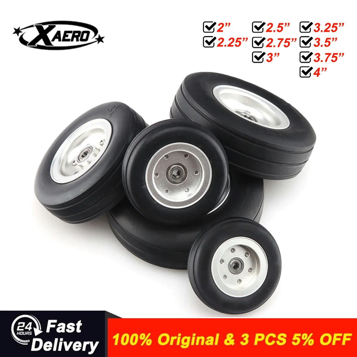 Фото XAERO 1 шт. 2 дюйма/2,25 дюйма/2,5 дюйма/2,75 дюйма/3 дюйма/3,25 дюйма/3,5 дюйма/3,75 дюйма/4 дюйма резиновые шины колеса со ступицей из алюминиевого сплава для радиоуправляемой модели самолета №2
